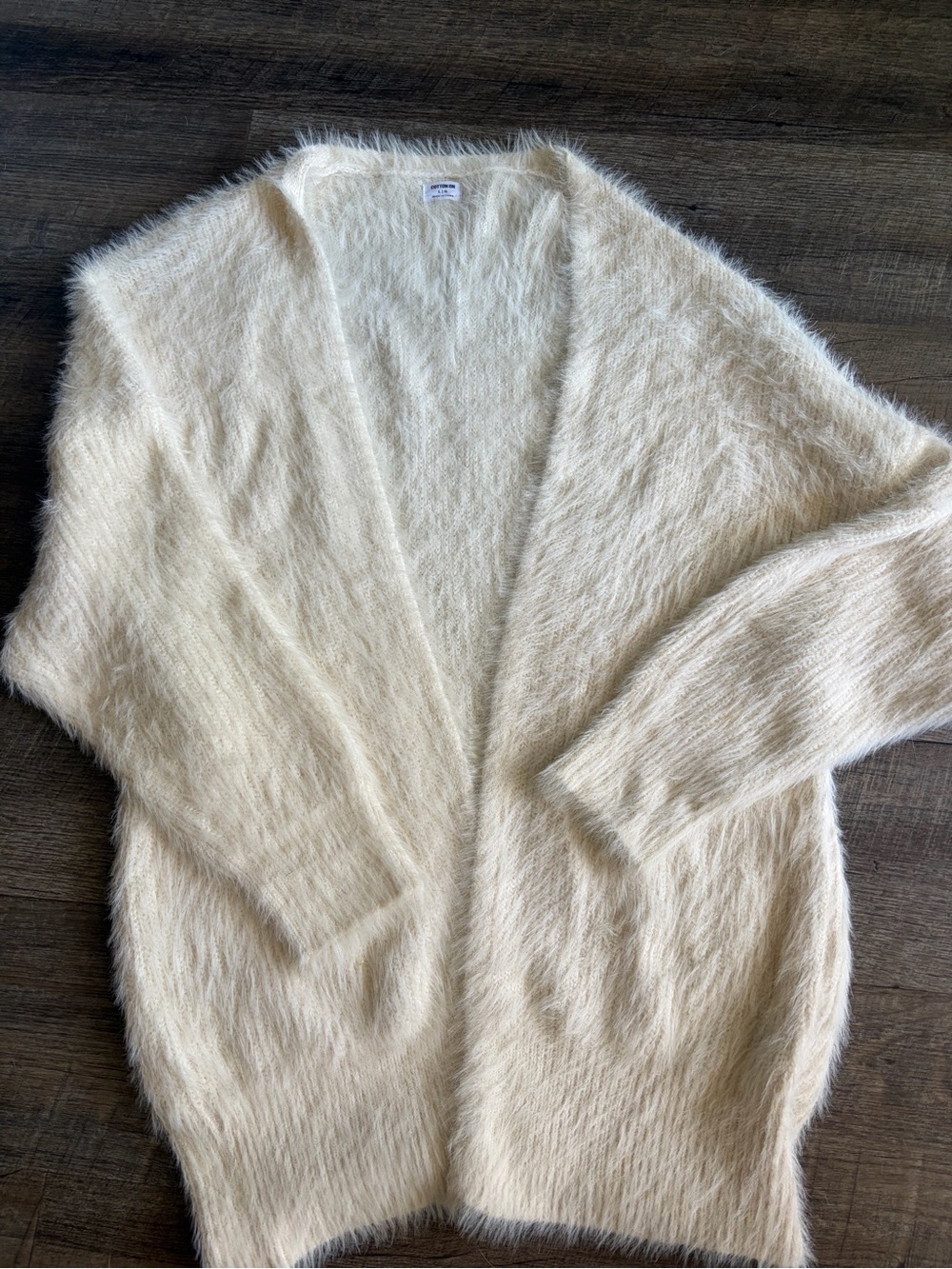Cotton On Cream Open-Front Fuzzy Cardigan Sweater